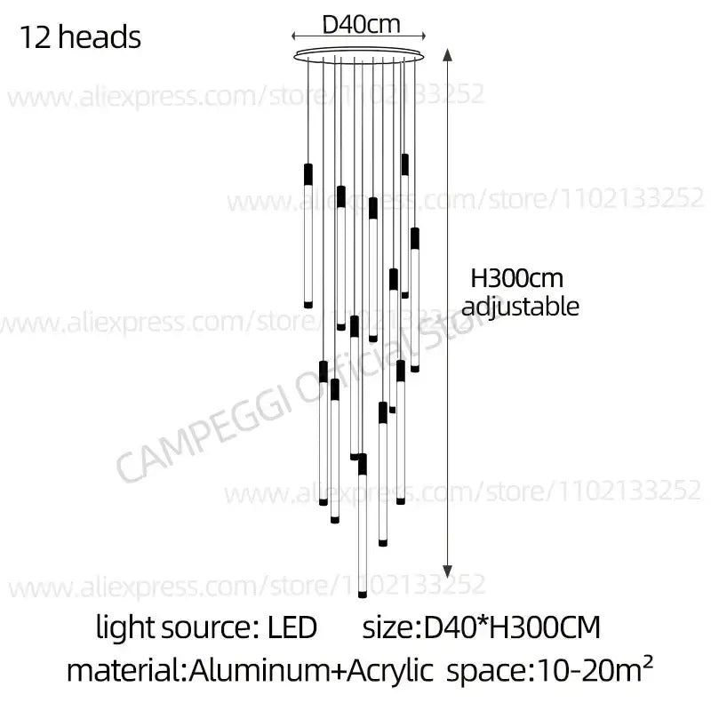 Modern black and white led chandelier with 12 aluminum and acrylic lights in decorbites golden tube chandelier style