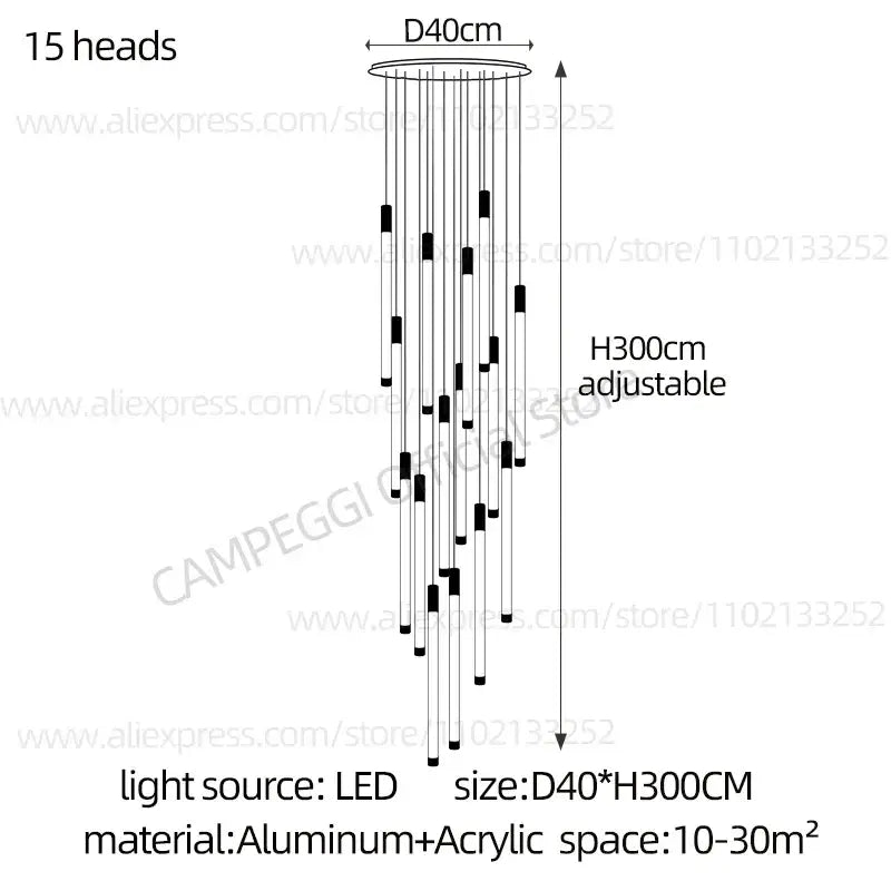 A modern black and white led chandelier with 15 aluminum and acrylic light heads from decorbites golden tube chandelier