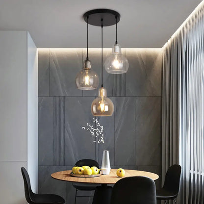 Modern Gourd Pendant Lamp with 3 Glass Heads - Black Suspension Light for Dining Room