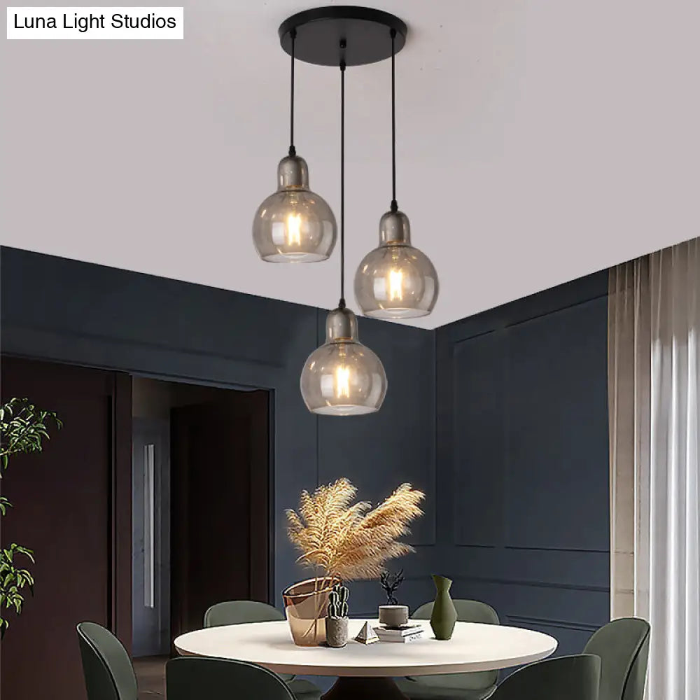 Modern Gourd Pendant Lamp with 3 Glass Heads - Black Suspension Light for Dining Room