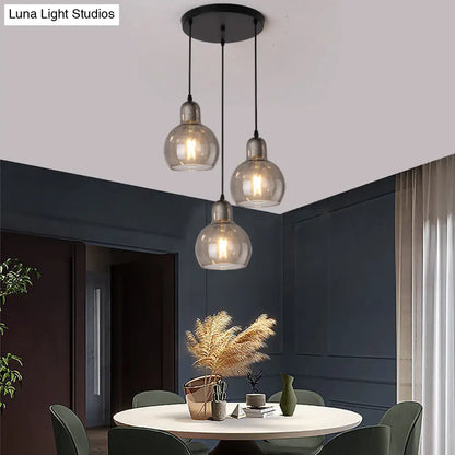 Modern Gourd Pendant Lamp with 3 Glass Heads - Black Suspension Light for Dining Room