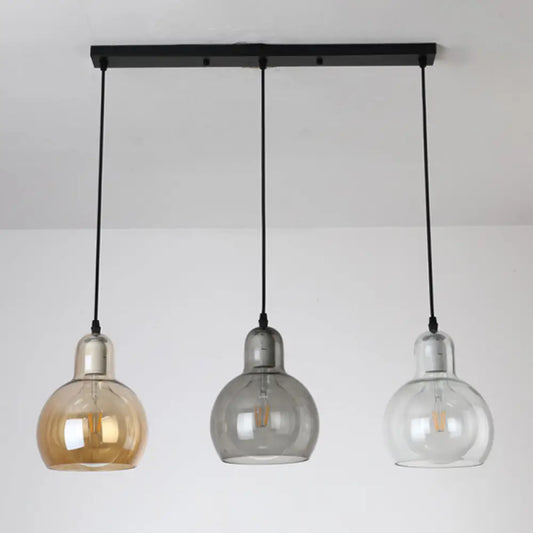 Modern Gourd Pendant Lamp with 3 Glass Heads - Black Suspension Light for Dining Room