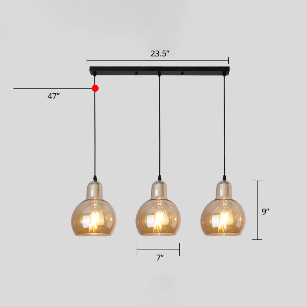 Modern Gourd Pendant Lamp with 3 Glass Heads - Black Suspension Light for Dining Room