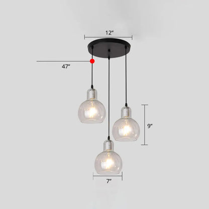 Modern Gourd Pendant Lamp with 3 Glass Heads - Black Suspension Light for Dining Room