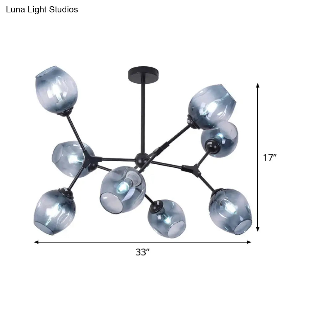 Modern Gradient Blue Glass 8-Head Semi Flush Mount Ceiling Chandelier for Living Room