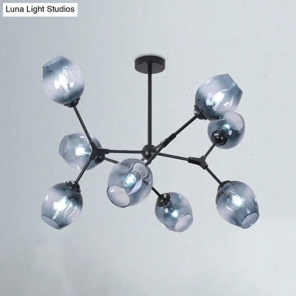 Modern Gradient Blue Glass 8-Head Semi Flush Mount Ceiling Chandelier for Living Room