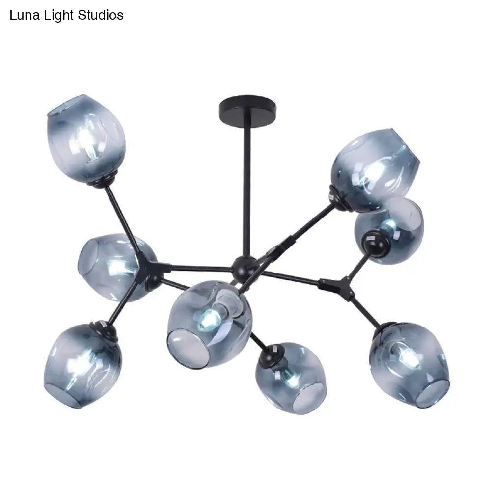 Modern Gradient Blue Glass 8-Head Semi Flush Mount Ceiling Chandelier for Living Room