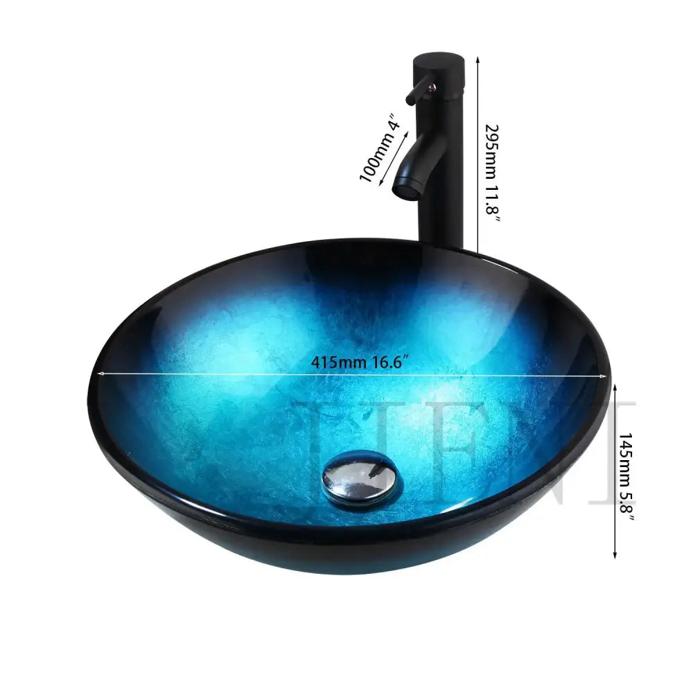 Modern gradient blue glass sink set featuring a sleek oval decorbites blue glass sink with brushed metal drain