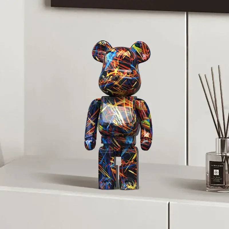 Modern graffiti bear 27cm glossy multicolored bear 27cm figurine with neon lightning bolt pattern money jar decorbites graffiti bear