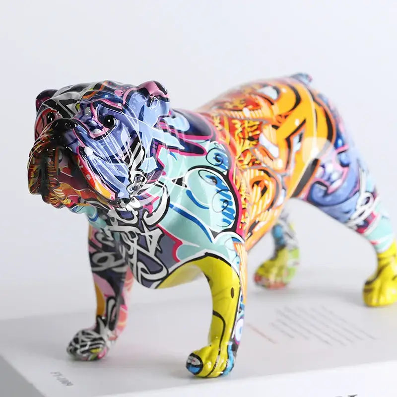 Vibrant decorbites bulldog figurines with glossy finish in yellow blue pink and orange for modern living room decor
