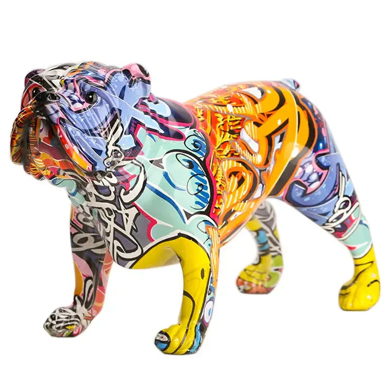 Vibrant decorbites bulldog figurines with bold colorful graffiti designs for modern living room art decor