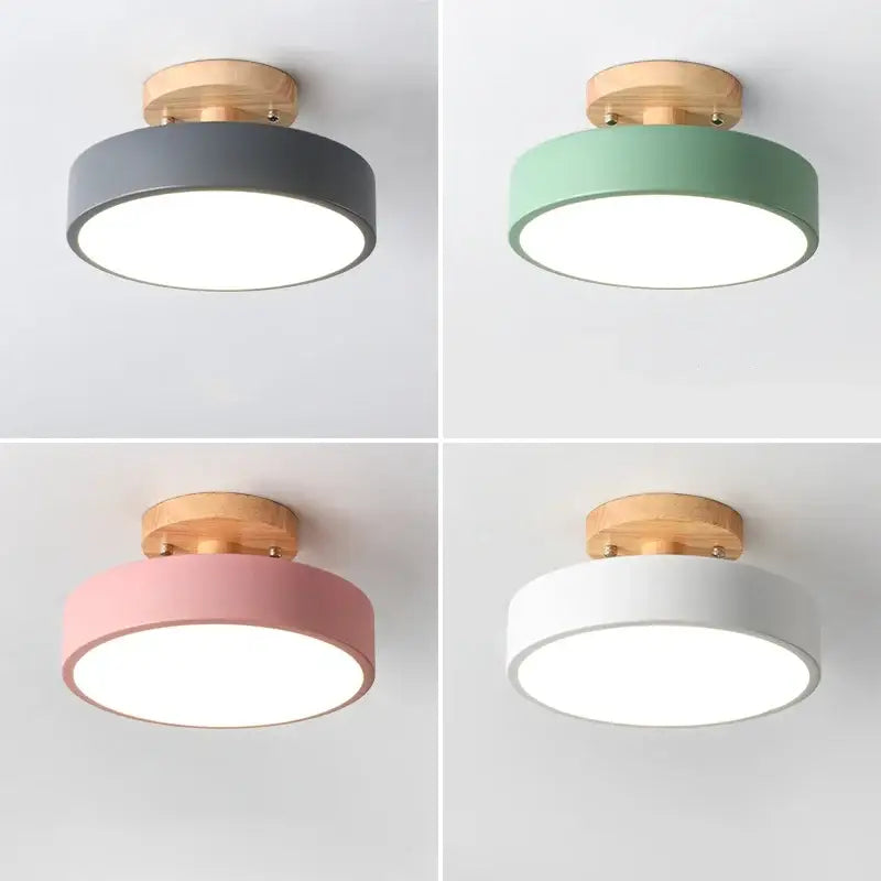 Modern gray acrylic wood led ceiling light with matte cylindrical shade and natural wood base for bedroom decorbites ceiling light