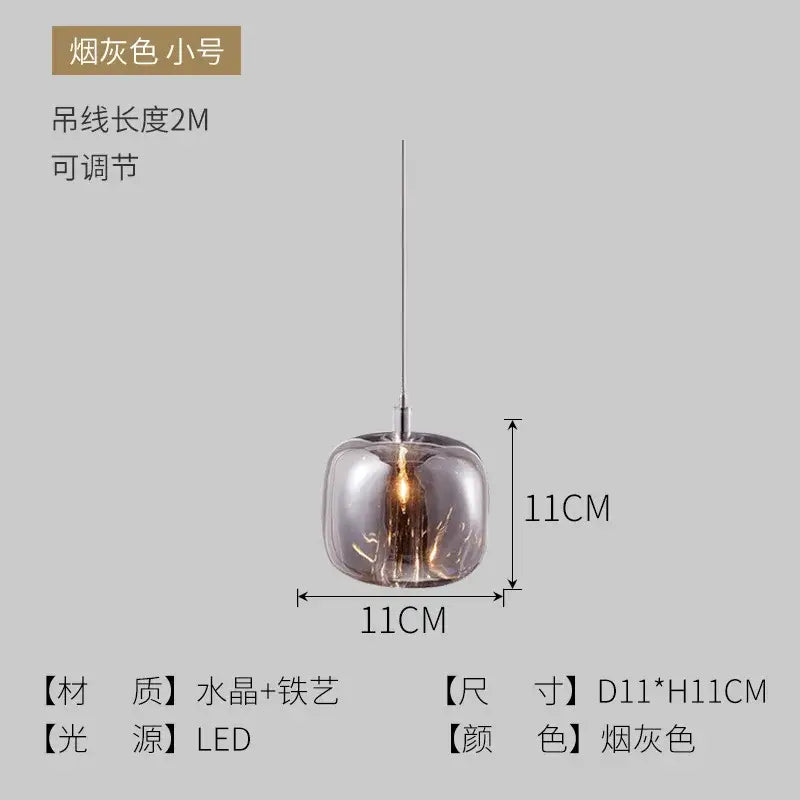 Modern gray amber and clear crystal pendant lights featuring a sleek smoke-gray glass design with led bulb for decorbites light luxury