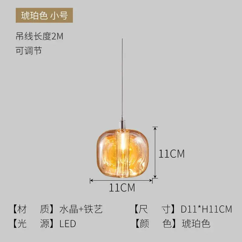 Modern gray amber and clear crystal pendant lights with amber glass and led illumination for bedroom and kitchen decorbites light luxury