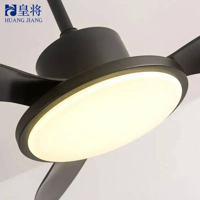 Black matte ceiling fan with integrated circular led modern design light fixture for bedroom use