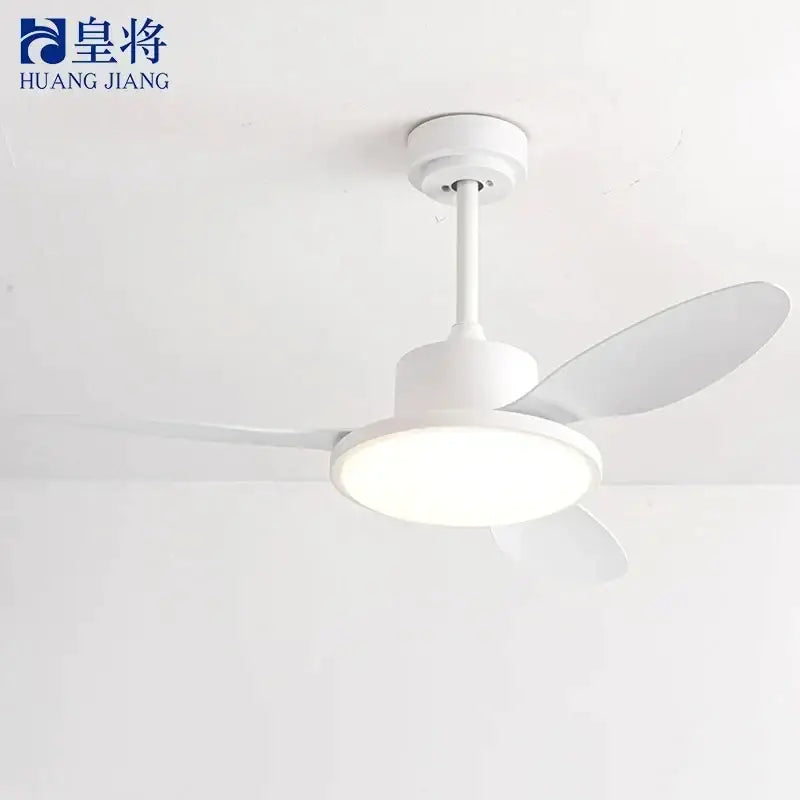 White huang jiang ceiling fan with integrated led light in modern gray and light wood led modern design for bedroom