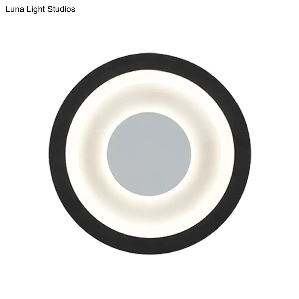 Modern gray and black led circle sconce wall mounted lamp with sleek black ring and glowing white rings for living room