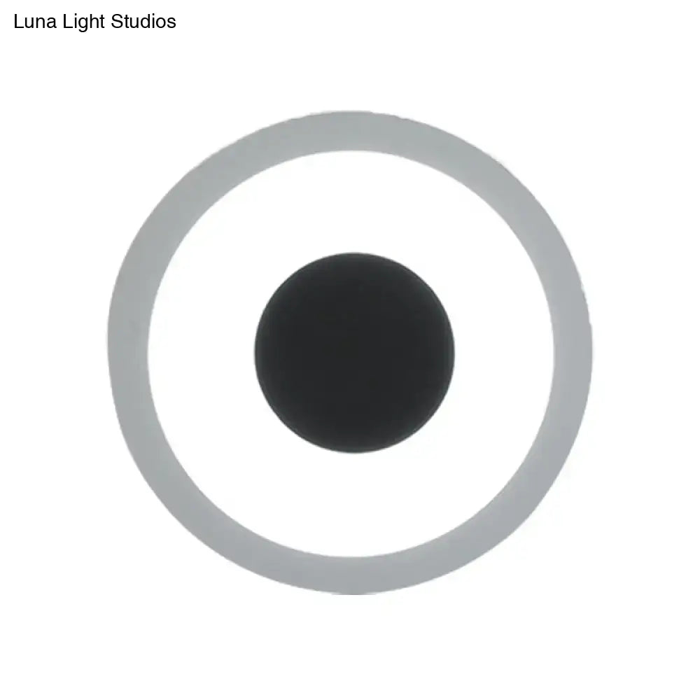 Minimalist modern gray and black led circle sconce with solid black center and light gray ring for living room wall mounted lamp