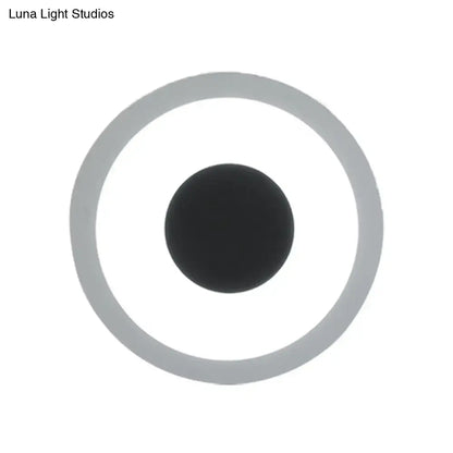 Minimalist modern gray and black led circle sconce with solid black center and light gray ring for living room wall mounted lamp