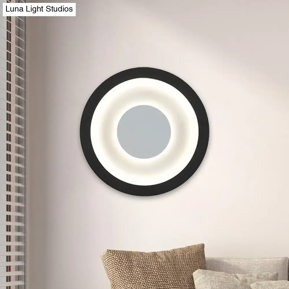 Modern gray and black led circle sconce wall mounted lamp with glowing white ring for living room lighting