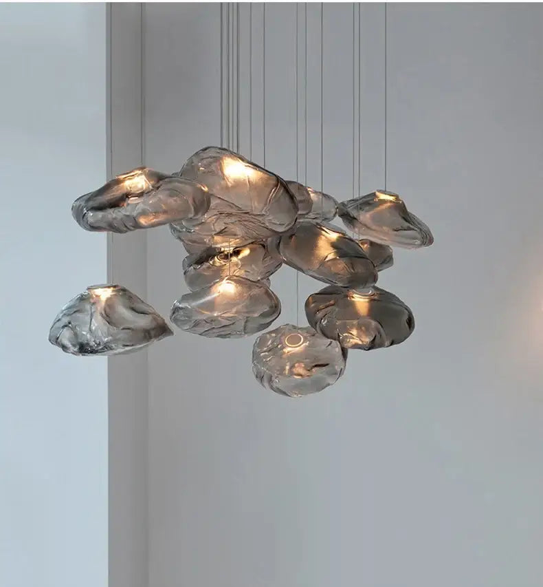 Modern gray cloud glass pendant lights featuring irregular translucent gray glass shapes for stylish living room decorbites pendant lights