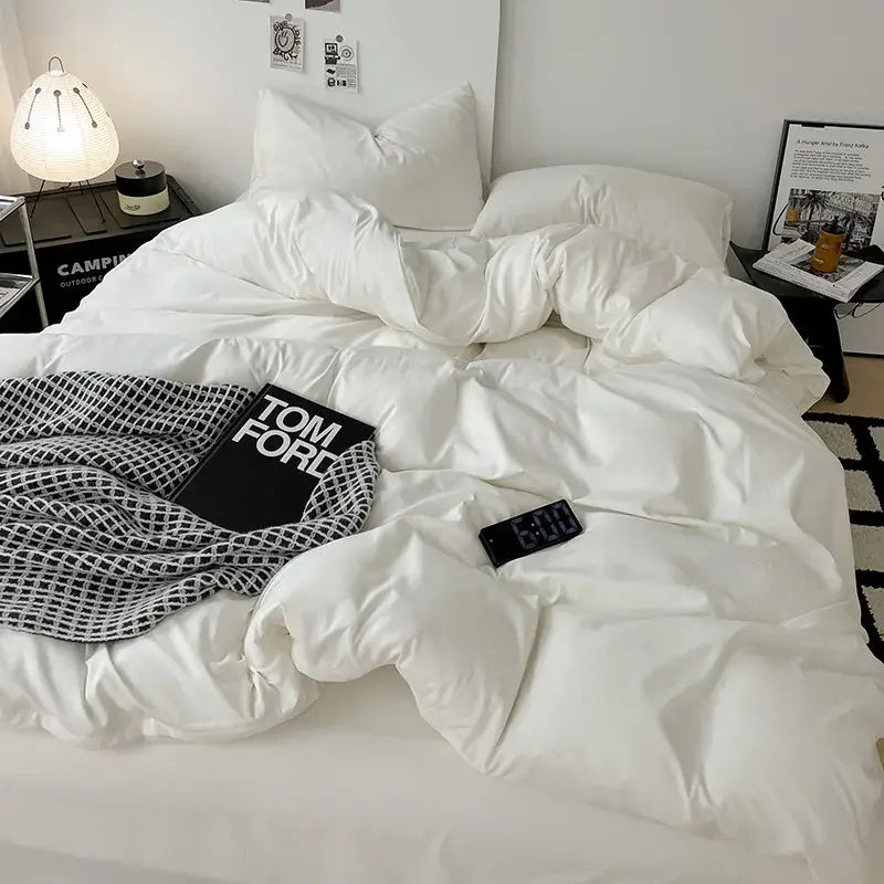 Modern gray comforter cover set featuring a white plush quilted comforter cover with soft texture and subtle sheen