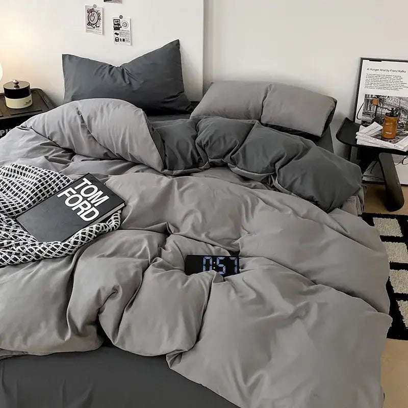Modern gray comforter cover set with quilted plush fabric and matching pillows for bedroom bedding use