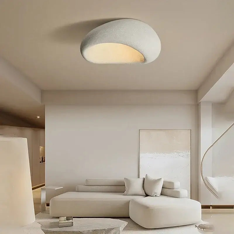 Modern gray concrete cream ceiling lamps chandelier featuring a matte white organic oval decorbites cream ceiling light