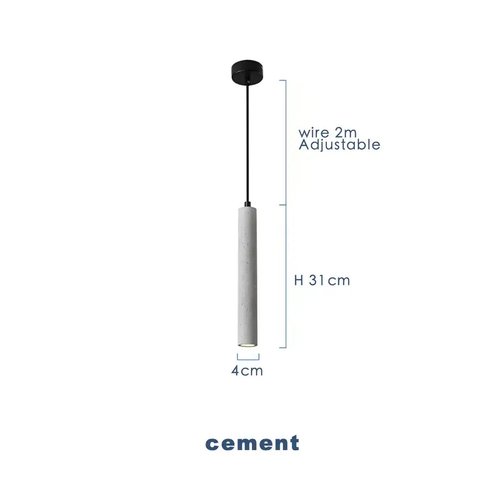 Modern gray concrete tube pendant light with matte finish and black adjustable wire for dining room decorbites concrete tube