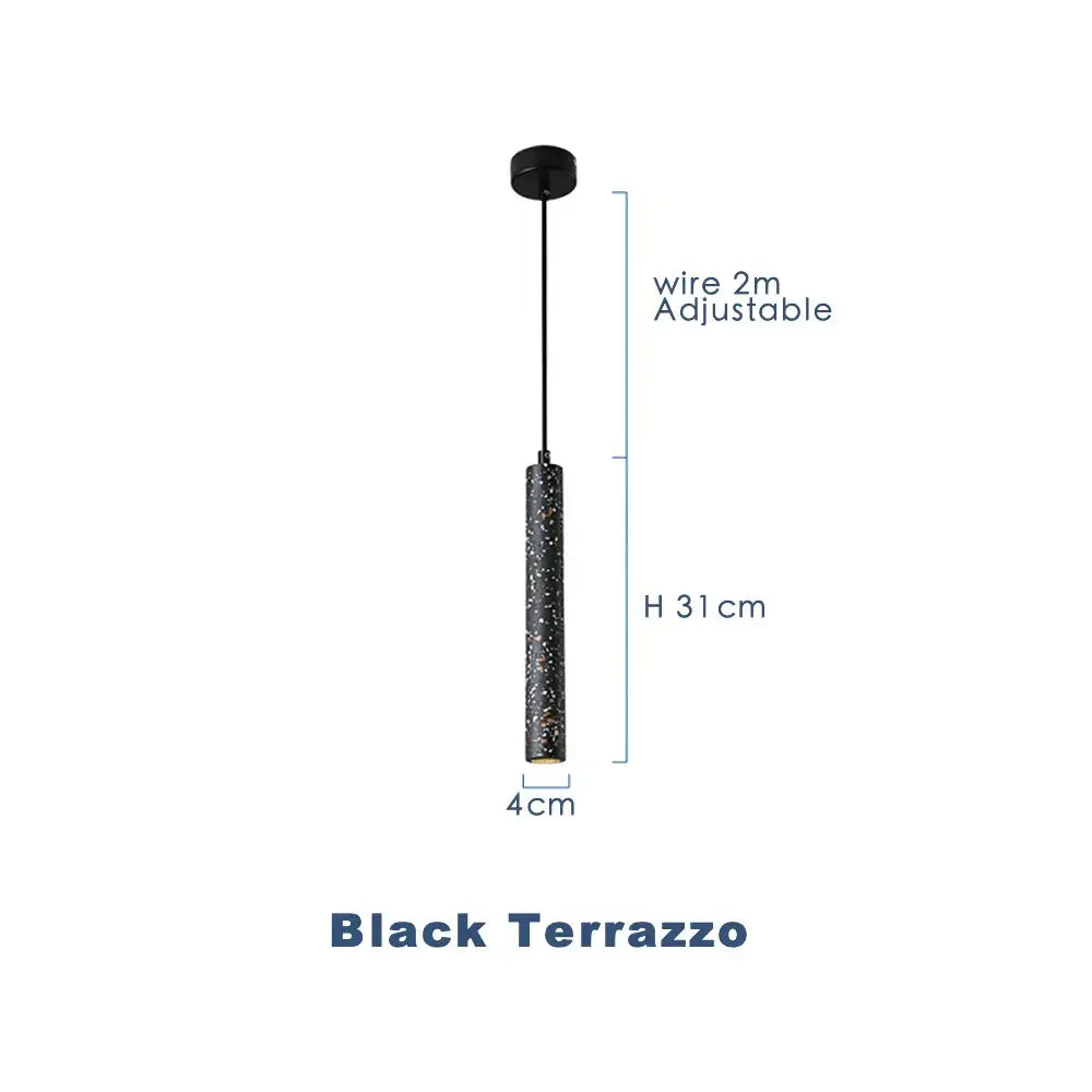 Modern gray decorbites concrete tube pendant light with black terrazzo speckled finish and adjustable 2-meter wire