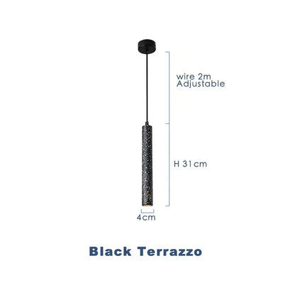 Modern gray decorbites concrete tube pendant light with black terrazzo speckled finish and adjustable 2-meter wire