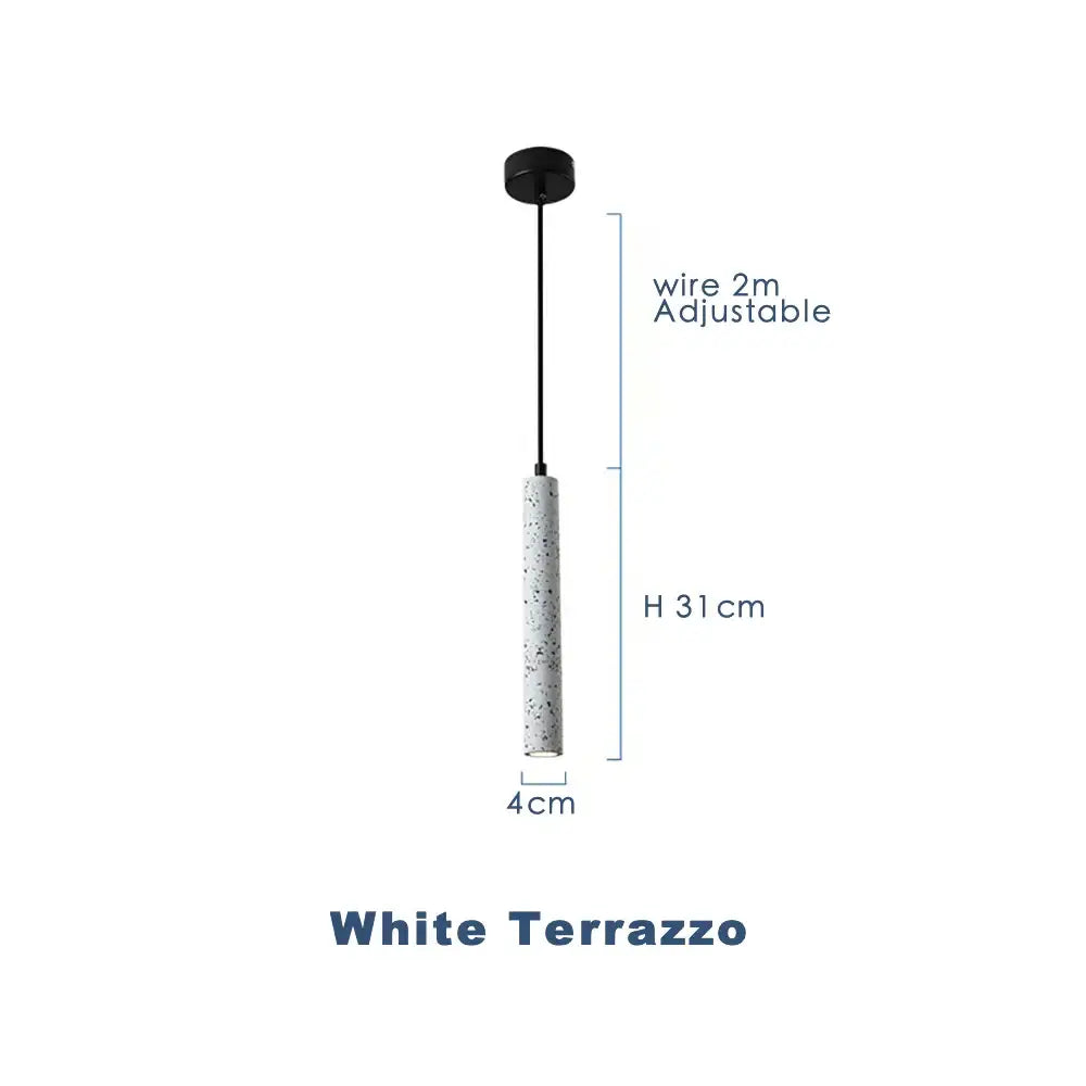 Modern gray concrete tube pendant light with white terrazzo pendant light and black adjustable wire for dining room decorbites concrete tube