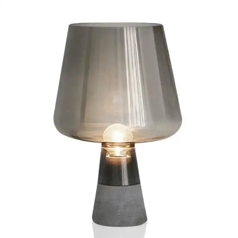 Modern gray glass and concrete table lamp with translucent shade for bedroom decor featuring decorbites leimu amber glass