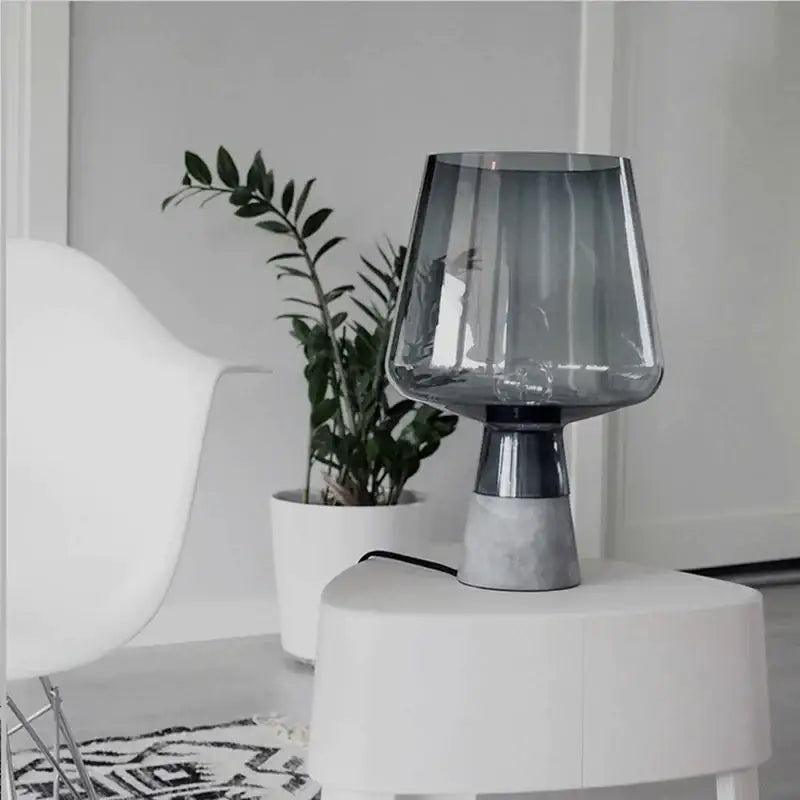 Modern gray glass and concrete table lamp with translucent shade for bedroom decor featuring decorbites leimu amber glass