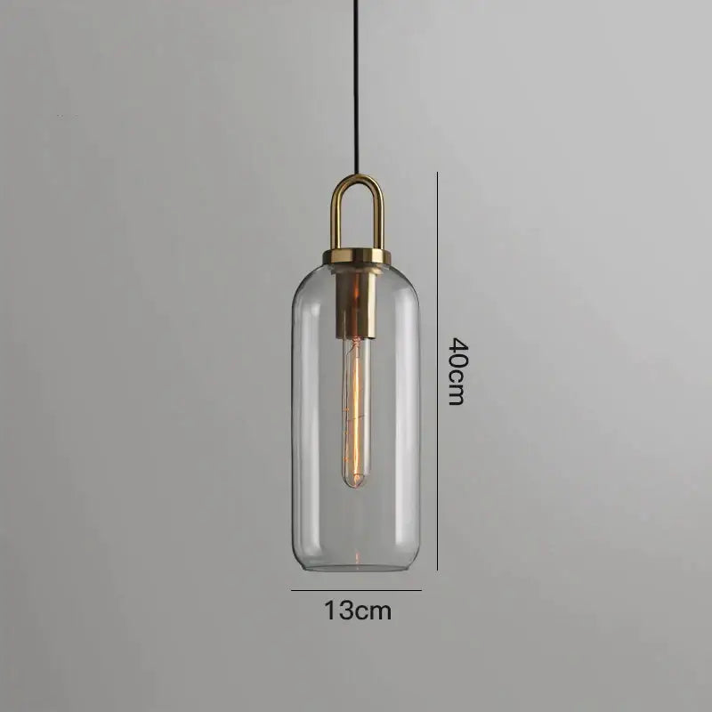 Modern gray glass ball pendant light 40cm tall with clear glass cylinder and brass accents for dining room decorbites glass ball