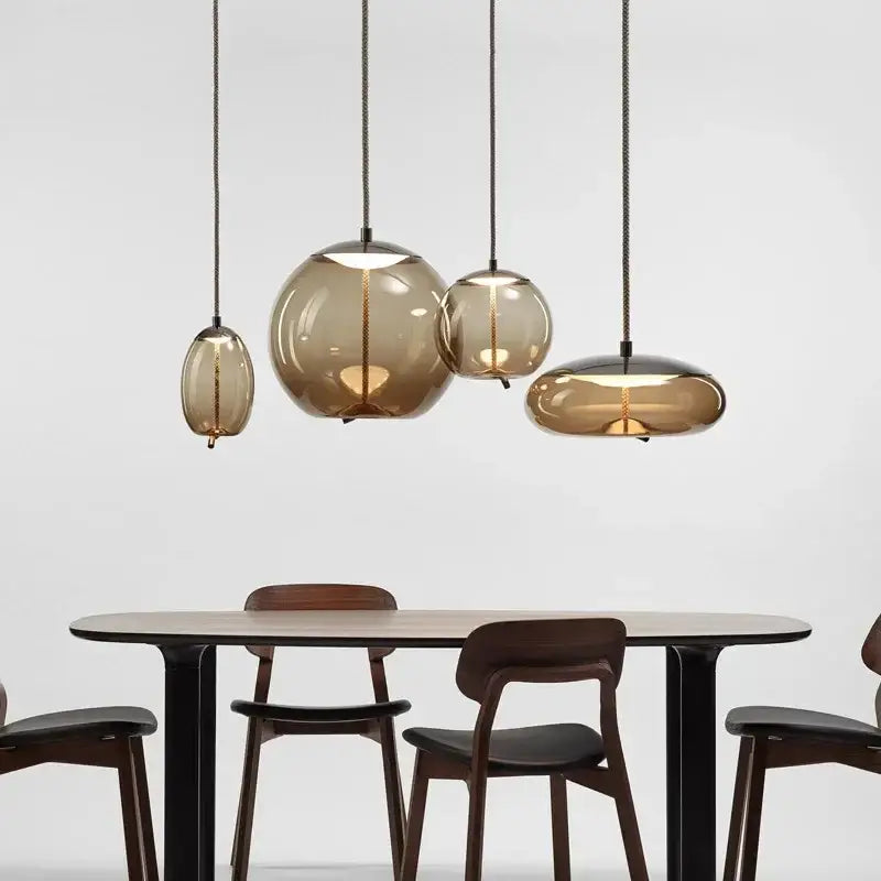 Modern gray glass chandelier knot pendant lamp with amber-tinted glass pendant lights for dining room lighting