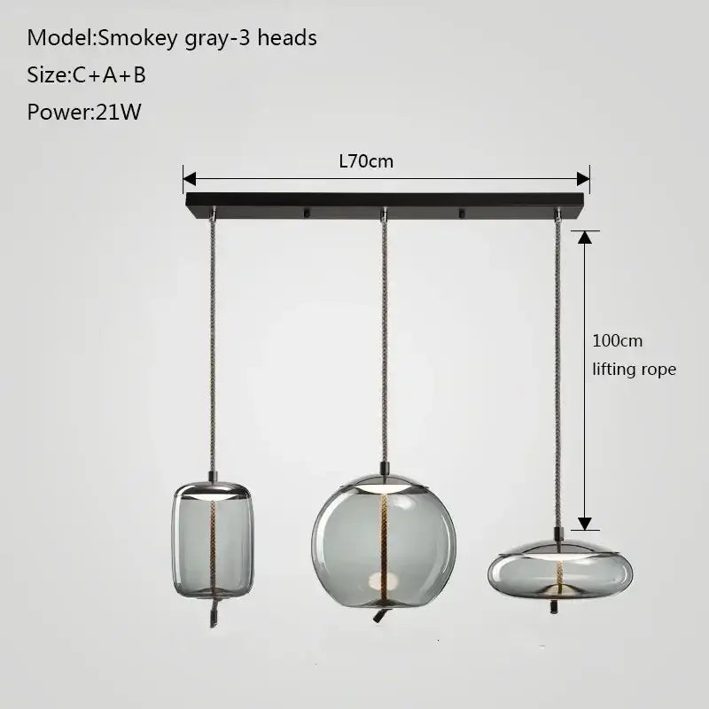 Modern gray glass chandelier knot pendant lamp with smokey gray glass shades for dining room lighting