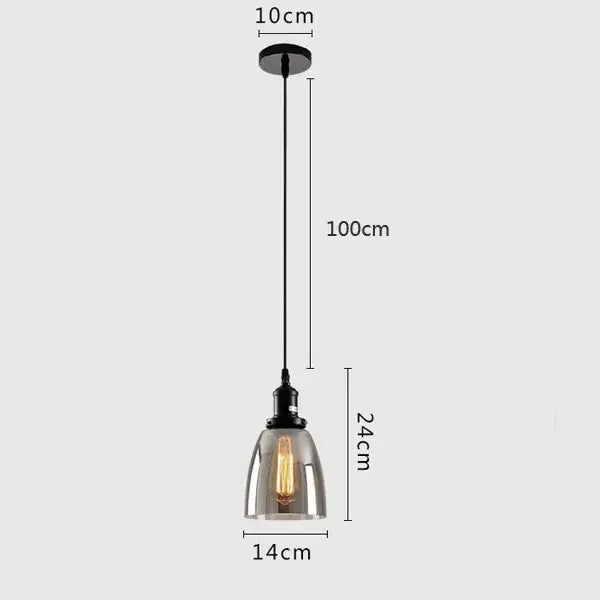 Black metal pendant light with clear gray glass shade and exposed filament bulb set of 4 for dining room lighting