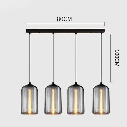Modern black metal pendant light with four gray glass pendant smoked shades for dining room lighting set of 4