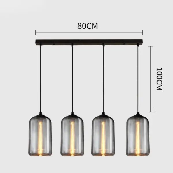 Modern black metal pendant light with four gray glass pendant smoked shades for dining room lighting set of 4