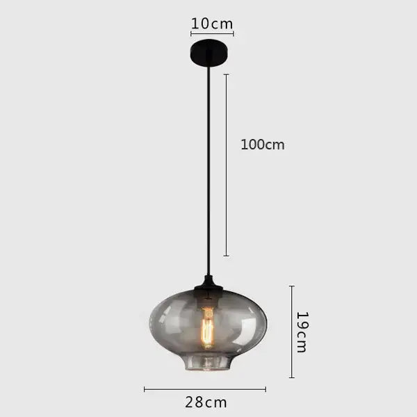 A modern gray glass pendant light set of 4 with smoked glass globes and black metal hardware for dining room lighting
