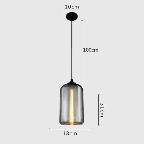 Modern gray glass pendant light set of 4 with cylindrical smoked glass shades and black metal hardware for dining room lighting
