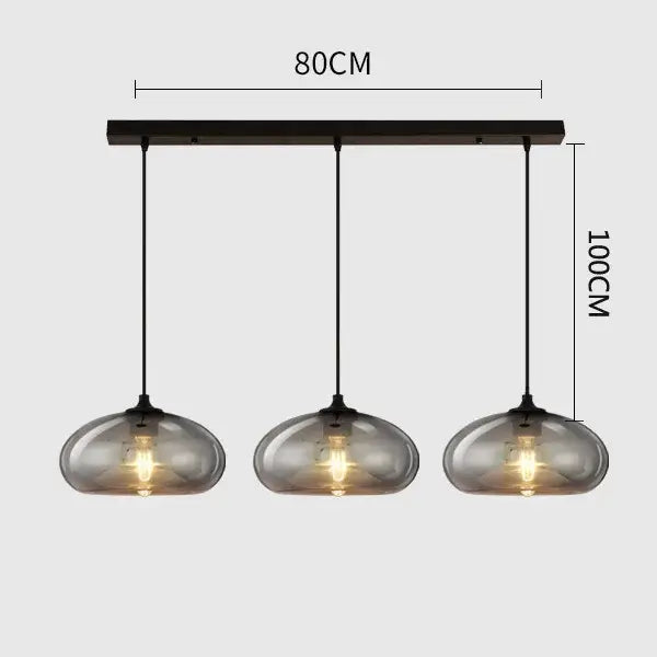 Modern gray glass pendant light set of 4 with smoked glass shades and black metal frame for dining room lighting