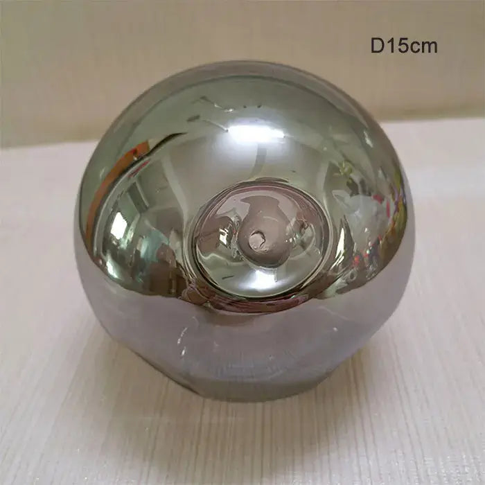 Modern gray glass shade replacement featuring a shiny chrome-finished spherical glass globe with 15cm diameter