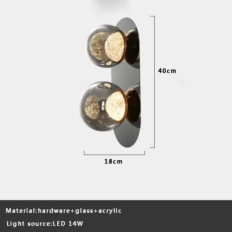 Modern gray glass wall lights featuring a double-sphere frosted glass design with metallic hardware black sconce