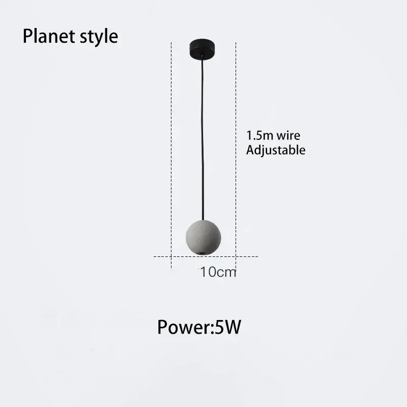 Minimalist modern gray and gold decorbites cement chandelier with matte gray spherical shade and black adjustable wire pendant light