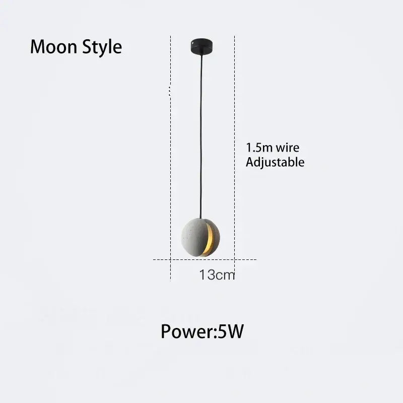 Modern gray and gold cement chandelier moon-style pendant light with golden crescent on sleek sphere by decorbites cement chandelier