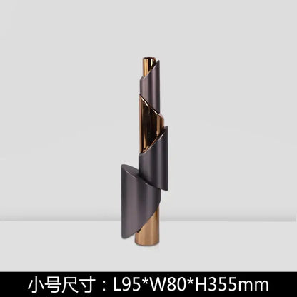 Modern gray and gold metallic candle holder with interlocking helical pipe design for dining room decorbites geometric decor