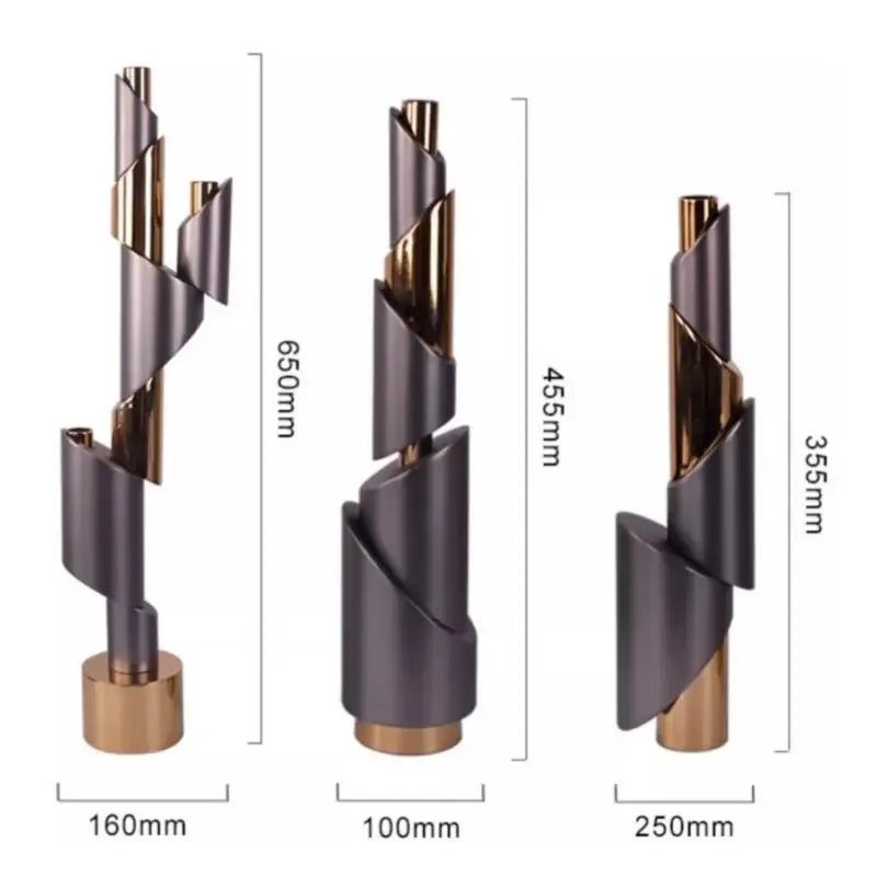 Modern gray and gold helical pipe candle holder in brushed bronze with dark metallic finish for dining room decorbites geometric helical decor