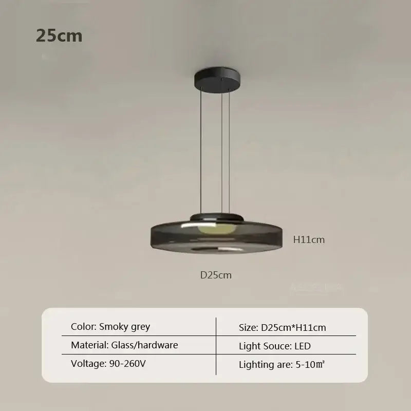 Modern gray and green tiered glass pendant light with smoky grey circular glass and led for dining room lighting